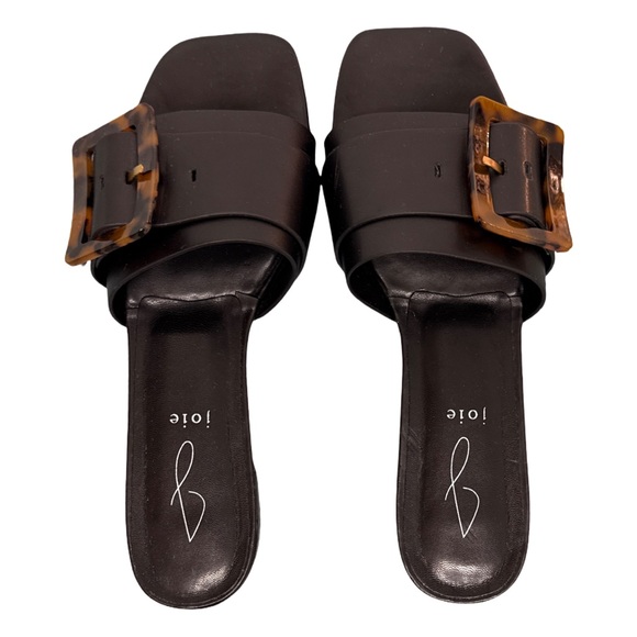 Joie Paige Leather Stacked Heel Sandal Slide Women's Black 7.5 M - Picture 2 of 10